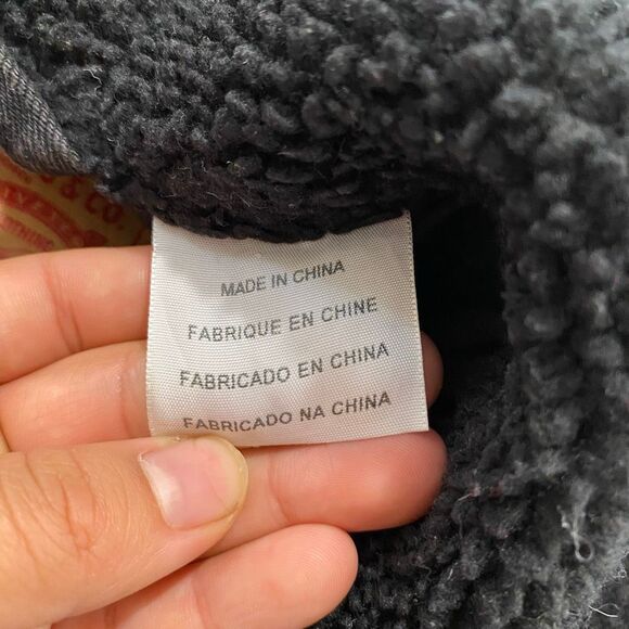 Levi’s Sherpa Collar Denim Jacket Men’s Large Black Trucker Jacket Lined Warm - Picture 4 of 9